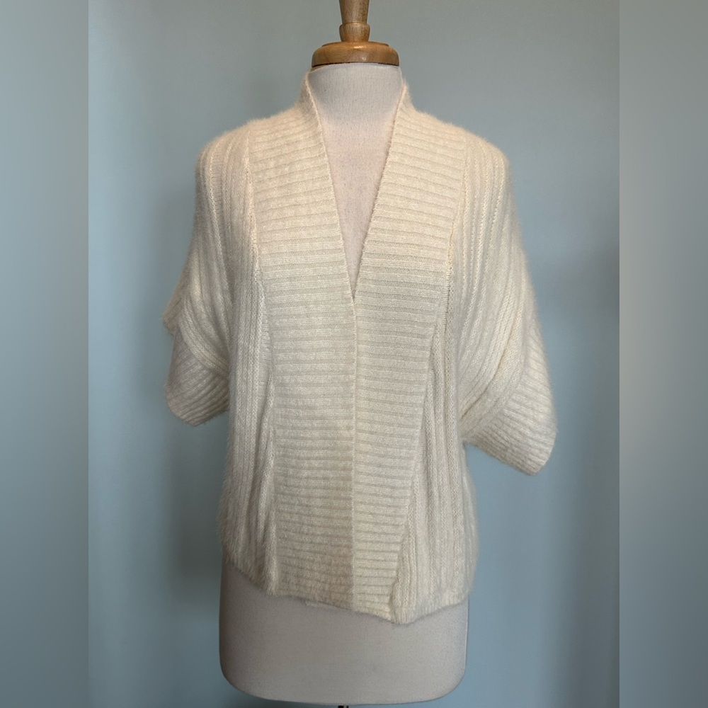 Anthropologie cream cocoon cardigan shrug oversized batwing ribbed sleeve M/L